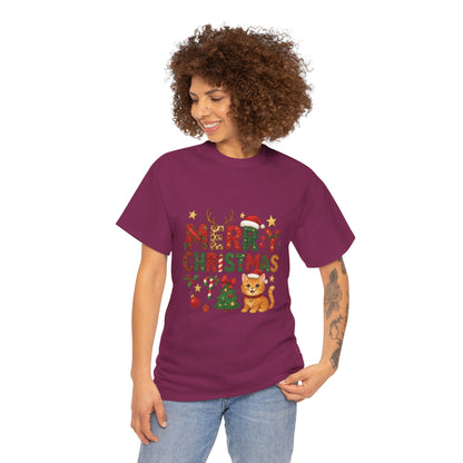 Merry Christmas Cat Shirt, Cute Holiday Cat Lovers Tee for Women