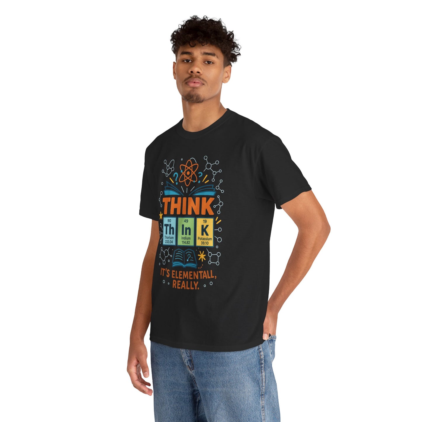 Funny Mens Science T-Shirt, THINK Element Periodic Table Shirt, Smart Geek Nerd Tee for Him, Ideal for Science Lovers, Geeky Apparel