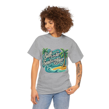 Salt in the Air Sand in My Hair Shirt, Beach Summer Vibes Graphic T-Shirt, Tropical Ocean Palm Design, Ocean-Themed Shirt, Gift Beach Lovers