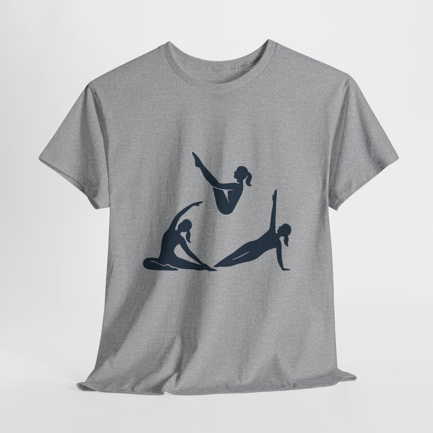 Womens Heavy Cotton Tee, Womens Pilates Graphic T-Shirt, Yoga Fitness Tee, Workout Top with Silhouette Print