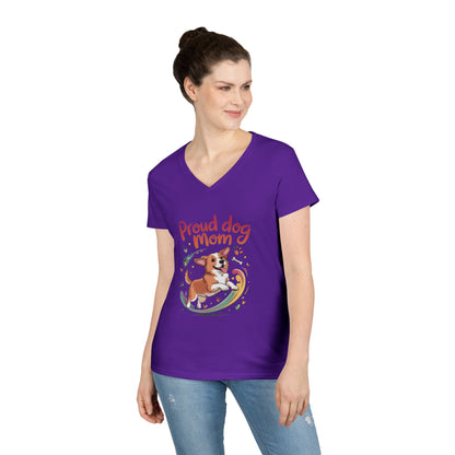 Proud Dog Mom V-Neck T-Shirt, Perfect Gift for Dog Lovers, Casual Wear for Dog Moms, Dog Appreciation Day, Dog Mom Gift