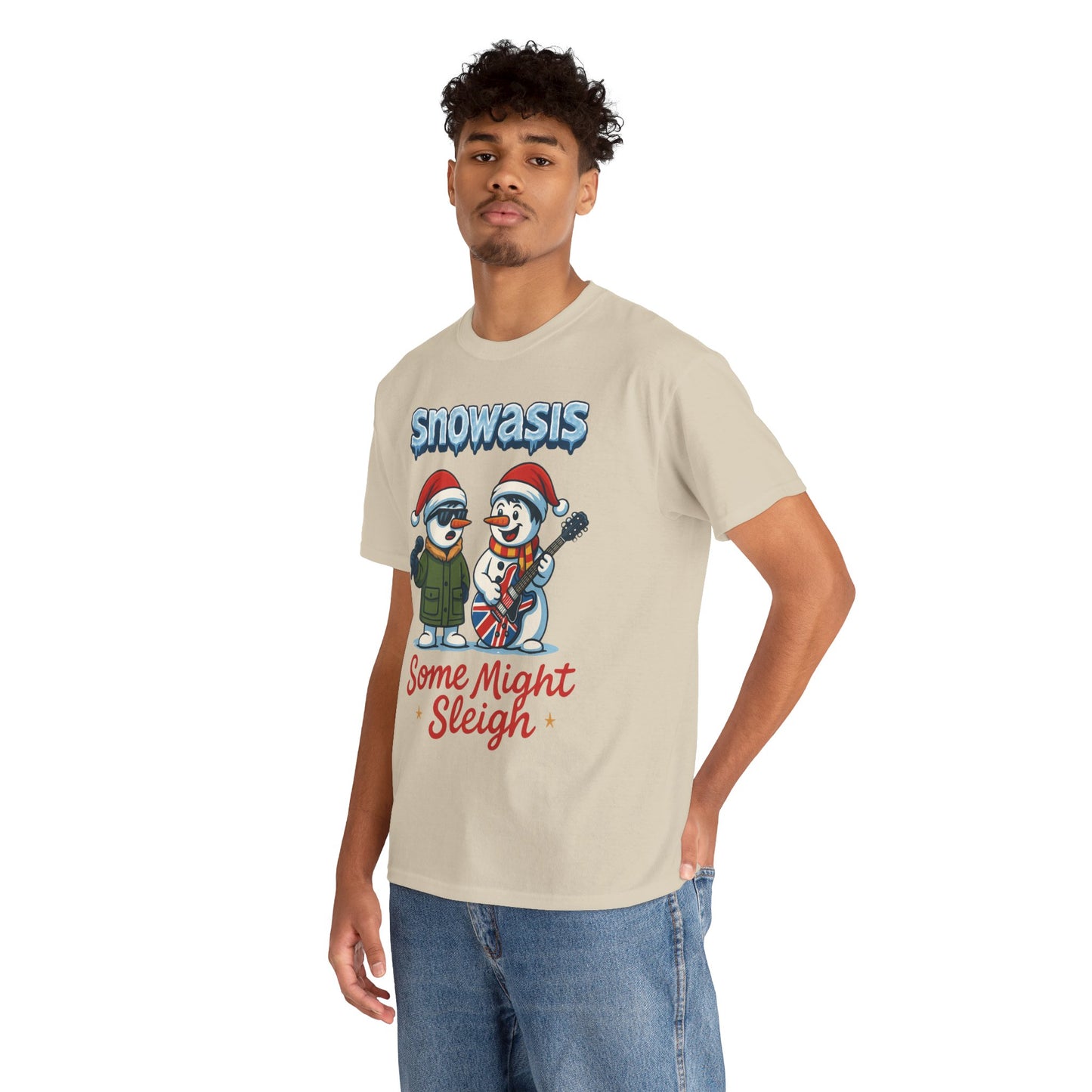 Funny Snowman Band Men's Christmas T-Shirt, Snowasis Some Might Sleigh Tee
