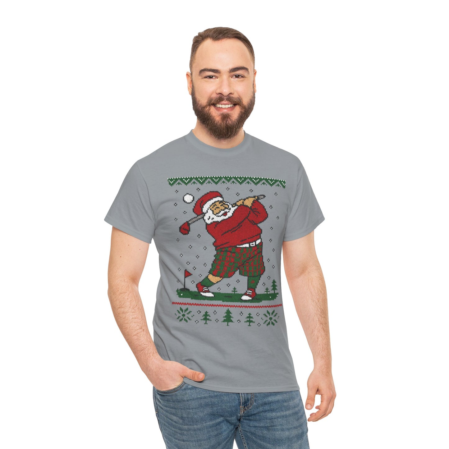 Funny Golfing Santa Christmas T-Shirt, Ugly Christmas Golf Shirt for Men, Holiday Golf Player Tee