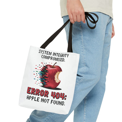 Error 404 Apple Tote Bag, Geek Tote, Funny Shopping Bag, Gift for Tech Lovers, Apple Lovers Tote, Digital Design Bag, Weekender Bag, Beach Bag, Large Canvas Bag