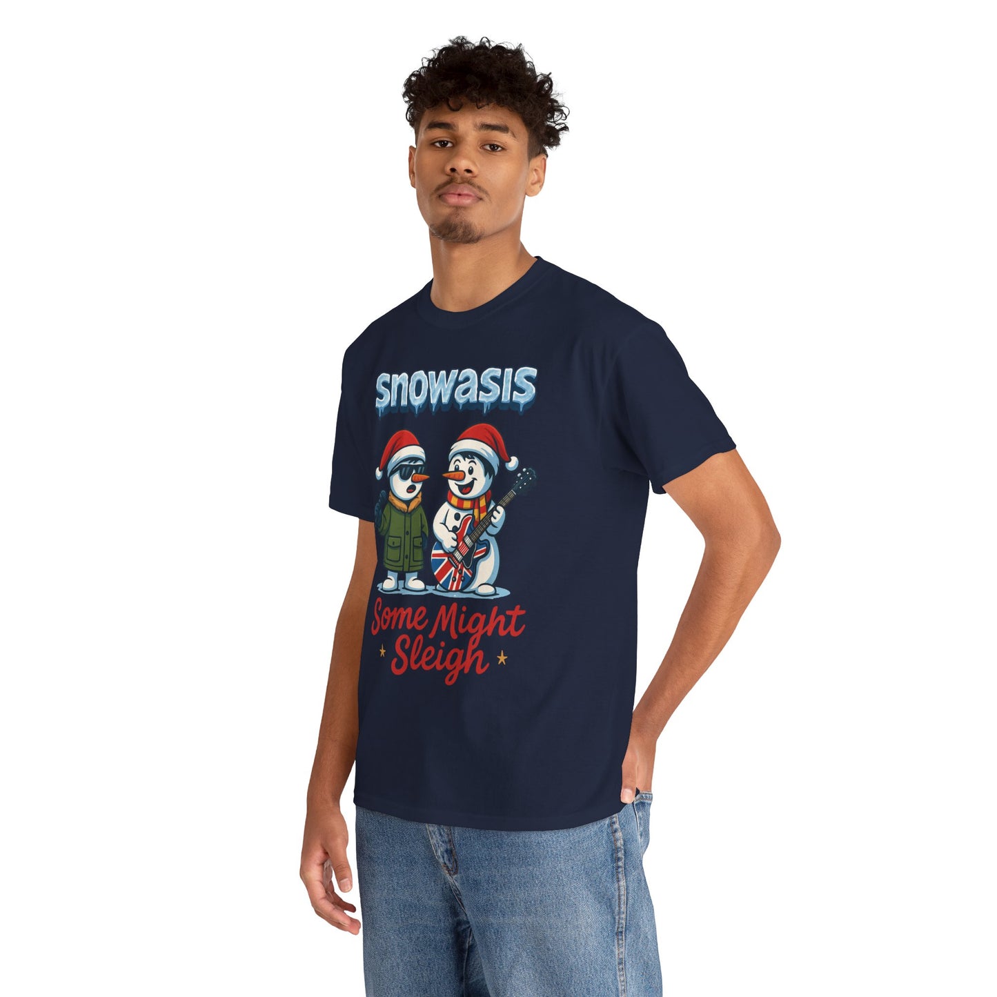 Funny Snowman Band Men's Christmas T-Shirt, Snowasis Some Might Sleigh Tee