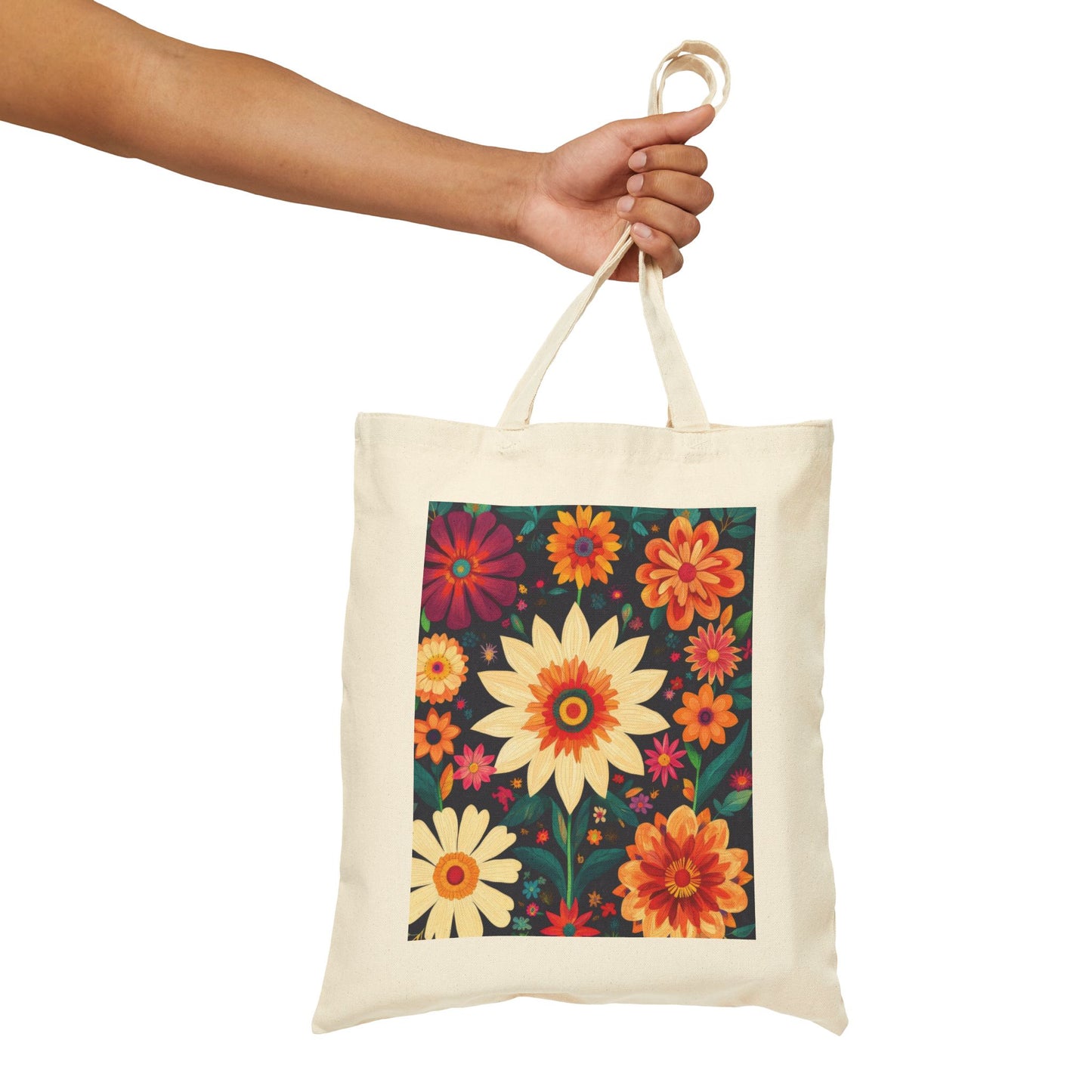 Floral Cotton Canvas Tote Bag, Eco-Friendly Shopping Bag, Reusable Grocery Tote, Boho Chic Gift, Market Bag with Flower Design