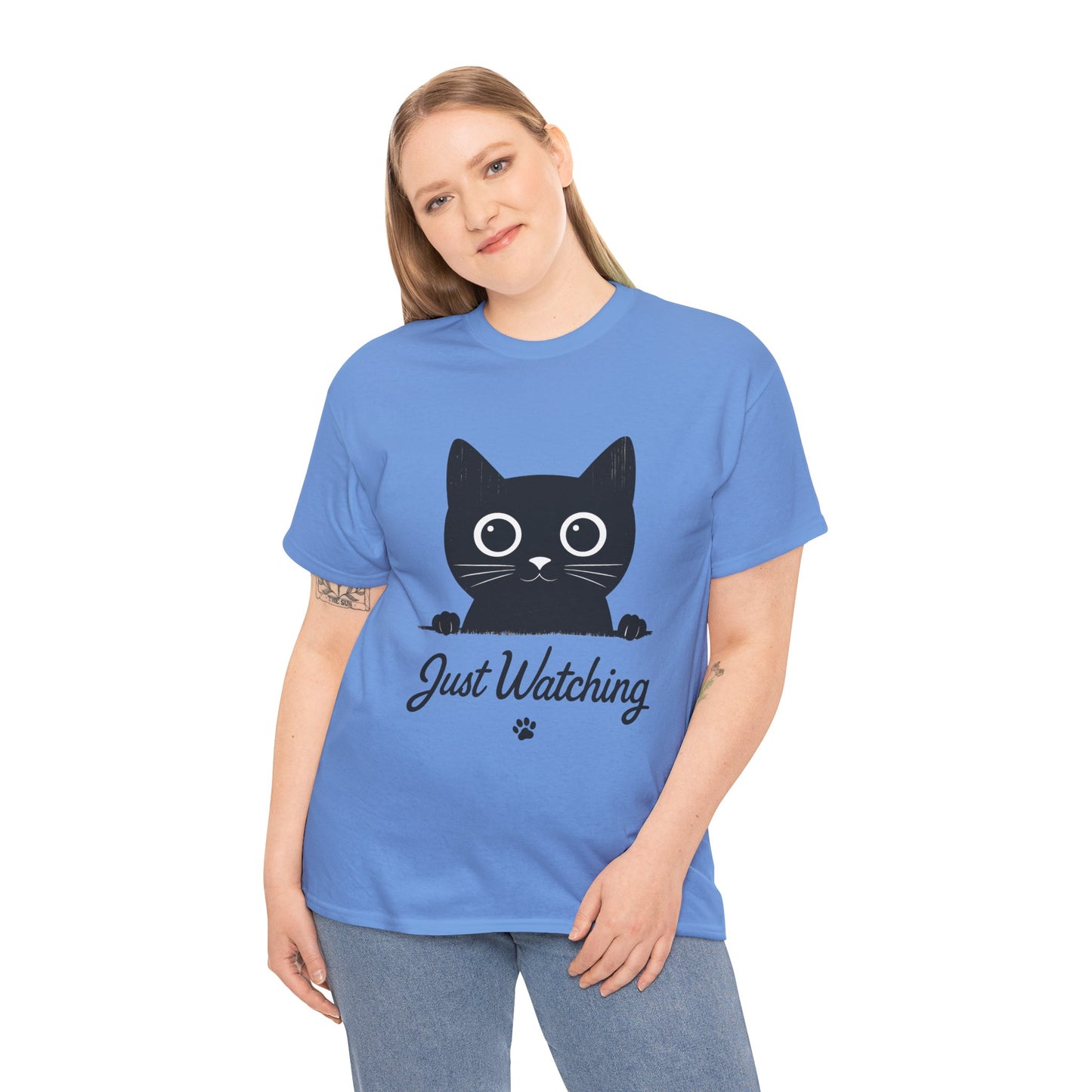 Cute Black Cat Shirt for Women - Just Watching Minimalist Kitty Tee - Funny Cat Lover Gift, Funny Pet Lover Gift, Animal Lover Tee