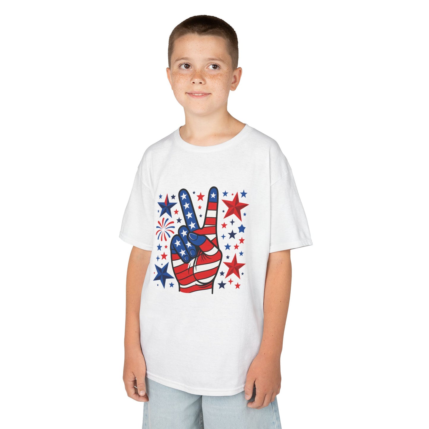 Kids Peace Sign Tee, Patriotic Children's T-Shirt, Americana Style Tee, July 4th Outfit, Independence Day Gift, Star-Spangled Shirt