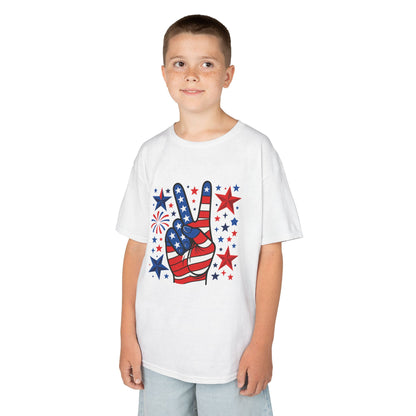 Kids Peace Sign Tee, Patriotic Children's T-Shirt, Americana Style Tee, July 4th Outfit, Independence Day Gift, Star-Spangled Shirt