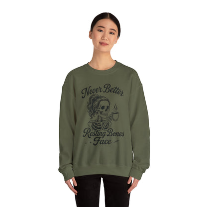 Skull Coffee Lovers Crewneck Sweatshirt, Womens, Perfect for Halloween, Cozy Outfit, Gift for Friends, Relaxing Days, Coffee Enthusiasts