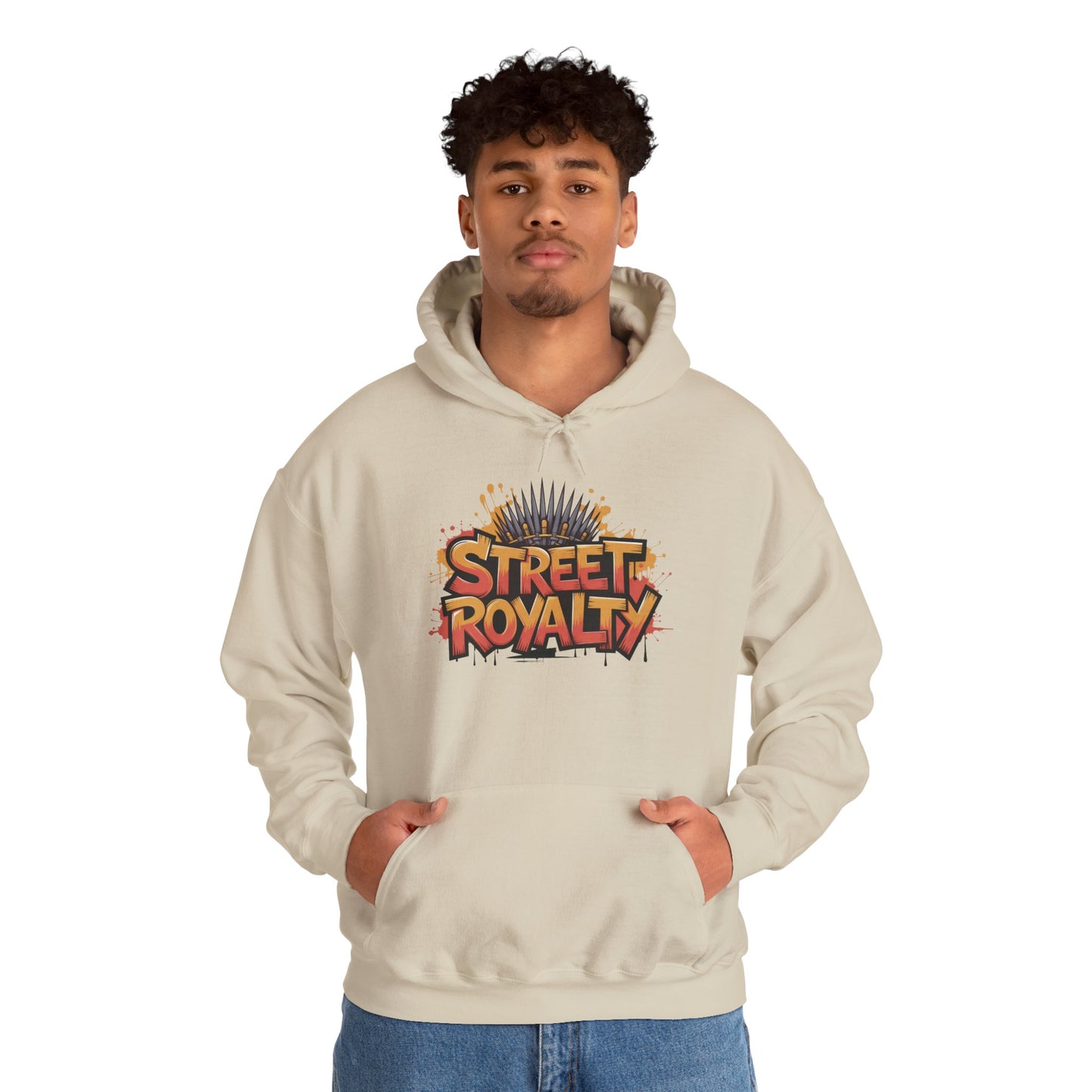 Street Royalty Men's Hoodie, Graffiti Crown Graphic Sweatshirt, Urban Streetwear Pullover with Throne Design