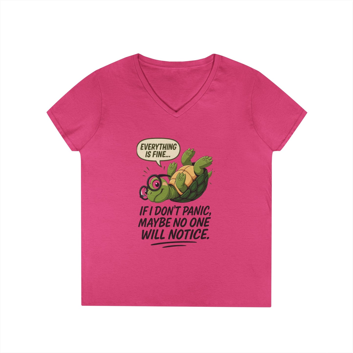 Cute & Comfy Turtle V-Neck T-Shirt, Everything is fine.. design, Gift for Animal Lovers, Casual Wear, Fun Quotes, Positive message tee