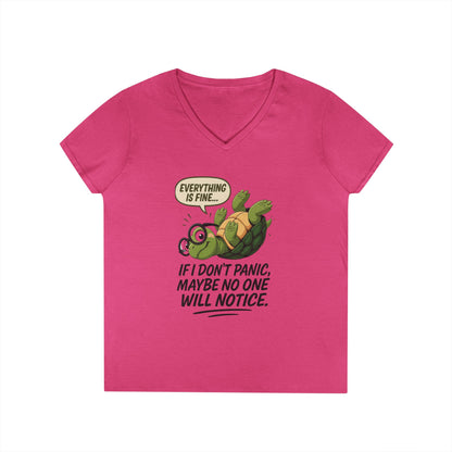 Cute & Comfy Turtle V-Neck T-Shirt, Everything is fine.. design, Gift for Animal Lovers, Casual Wear, Fun Quotes, Positive message tee