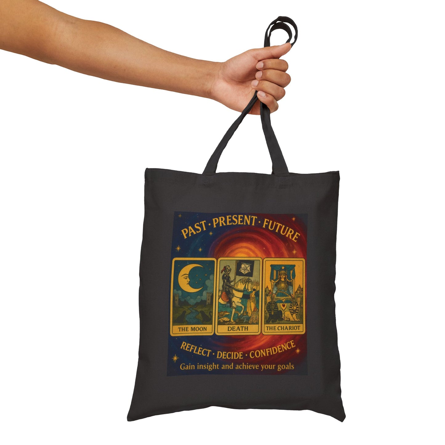 Past Present Future Tarot Tote Bag,Spiritual Gift for Tarot Lovers, Spiritual Gifts, Mystical Tarot Tote Bag, Unique Canvas Bag
