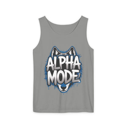 Mens Garment-Dyed Tank Top, Alpha Mode Wolf Graphic Mens Tank Top Gym Wear