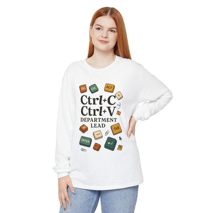 Graphic Long Sleeve Tee, Ctrl+C Ctrl+V Department Lead, Funny Office Humor Shirt, Programmer Gift, Tech Nerd Tee, IT Department Apparel