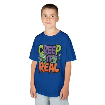 Creep It Real Kids Halloween Shirt, Cute Zombie Cat Graffiti Style T-Shirt for Boys & Girls