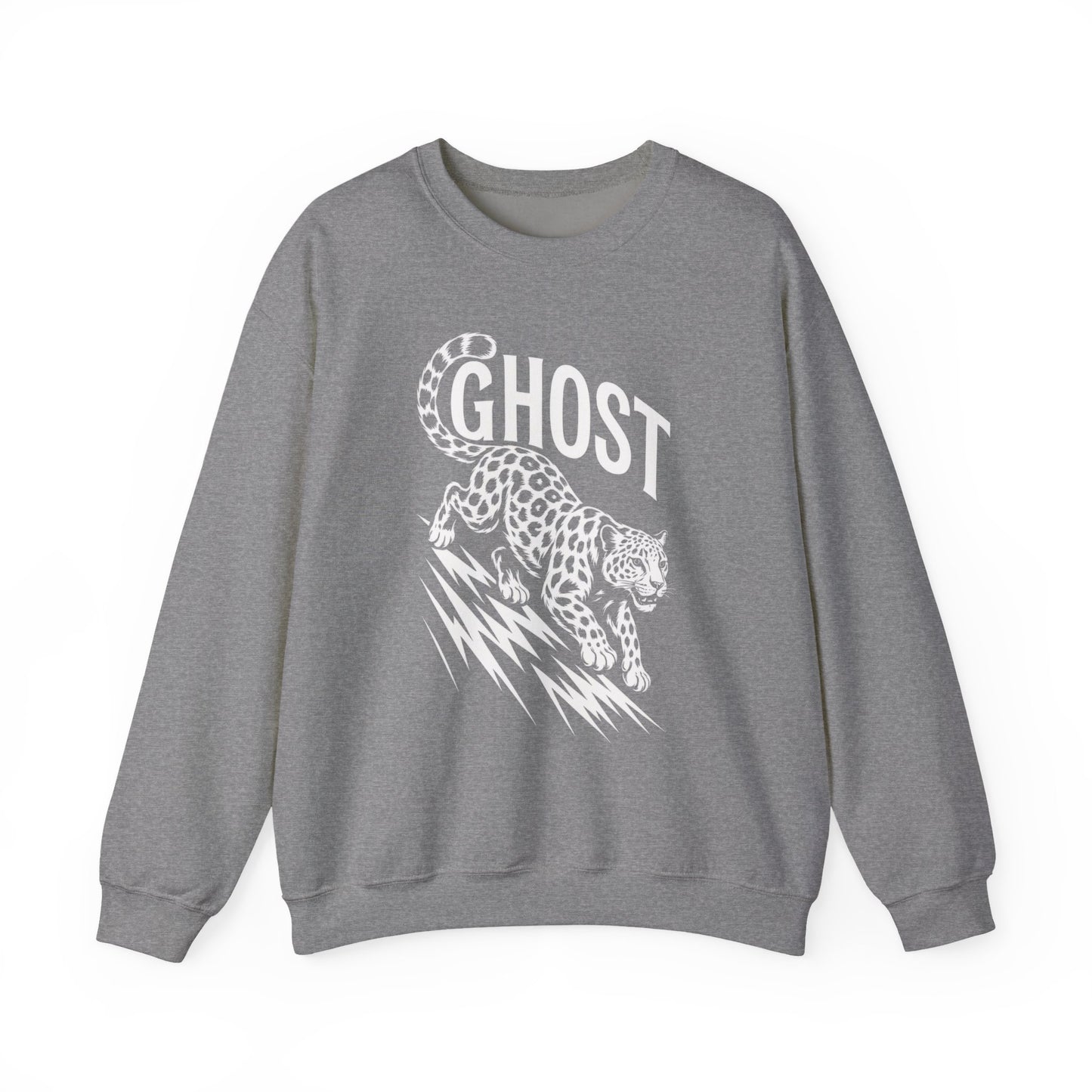 Ghost Leopard Crewneck Sweatshirt, Unisex Fashion, Cozy Casual Wear, Graphic Sweatshirt, Wild Animal Art, Gift for Animal Lovers