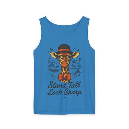 Giraffe Inspirational Tank Top, Stand Tall Look Sharp Shirt, Unisex Summer Apparel, Cute Animal Gift, Zoo Lover's Fashion