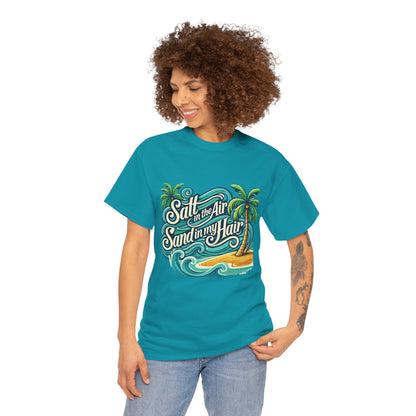 Salt in the Air Sand in My Hair Shirt, Beach Summer Vibes Graphic T-Shirt, Tropical Ocean Palm Design, Ocean-Themed Shirt, Gift Beach Lovers