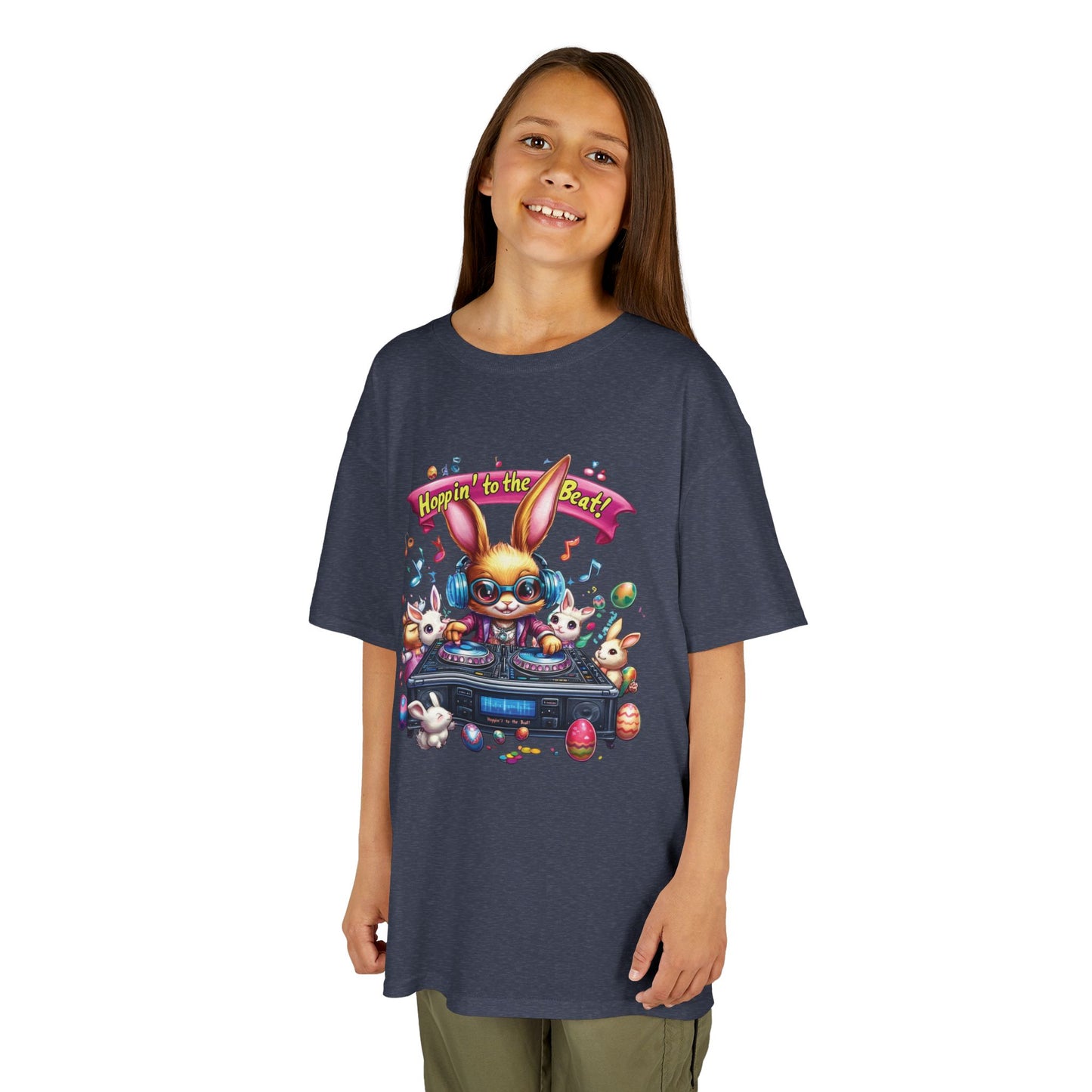Kids Easter DJ Bunny T-Shirt Fun - Music Themed Spring Tee, Hoppin to the Beat Design, Colorful Holiday Shirt for Boys and Girls