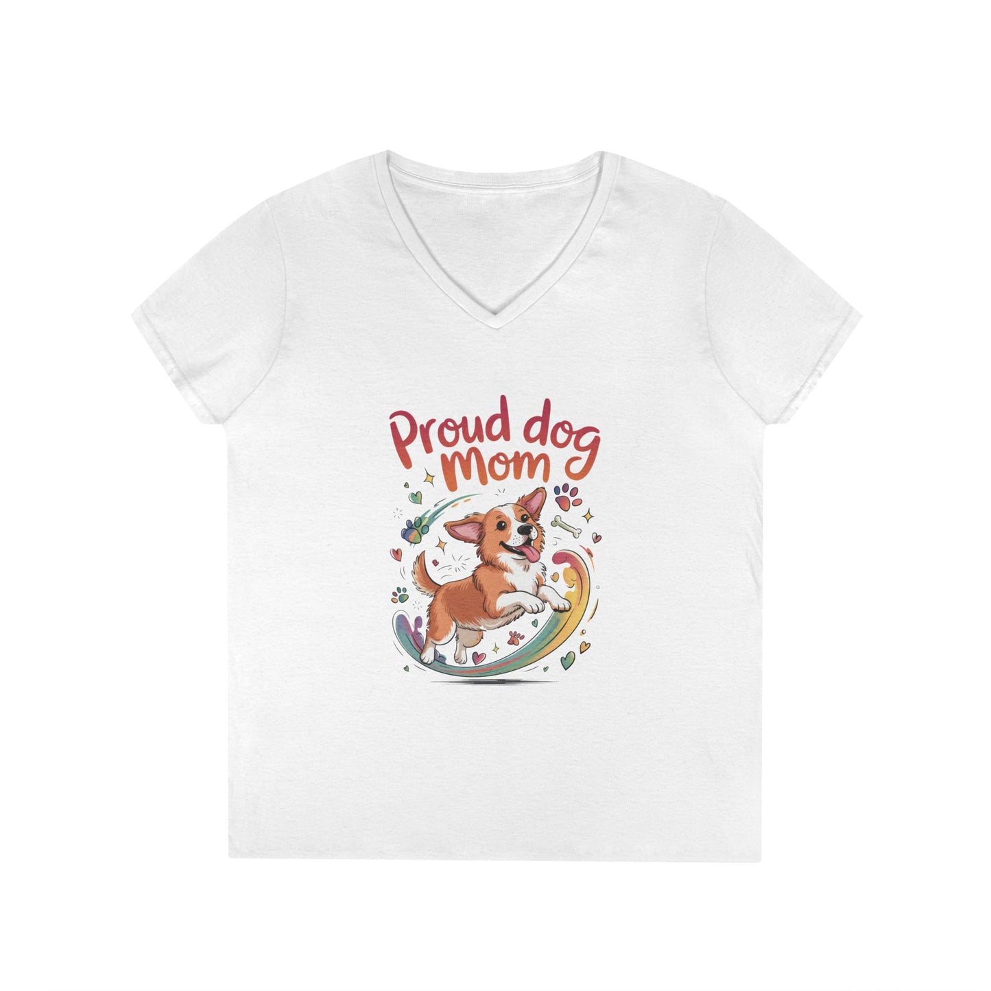 Proud Dog Mom V-Neck T-Shirt, Perfect Gift for Dog Lovers, Casual Wear for Dog Moms, Dog Appreciation Day, Dog Mom Gift
