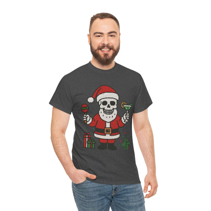 Funny Santa Skull Christmas Men's Shirt, Holiday Margarita Tee for Men