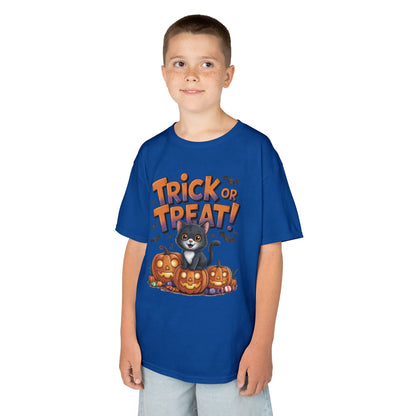 Girls Cute Black Cat Trick or Treat Halloween T-Shirt, Funny Pumpkin Cat Tee, Spooky Fall Shirt for Kids, Matching Family Halloween Shirts