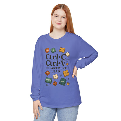 Graphic Long Sleeve Tee, Ctrl+C Ctrl+V Department Lead, Funny Office Humor Shirt, Programmer Gift, Tech Nerd Tee, IT Department Apparel