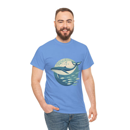 Whale and Fish Unisex Heavy Cotton Tee, Ocean Lover Shirt, Nature Tee, Sea Creature Gift, Casual Summer Top, Ocean Whale Graphic Tee