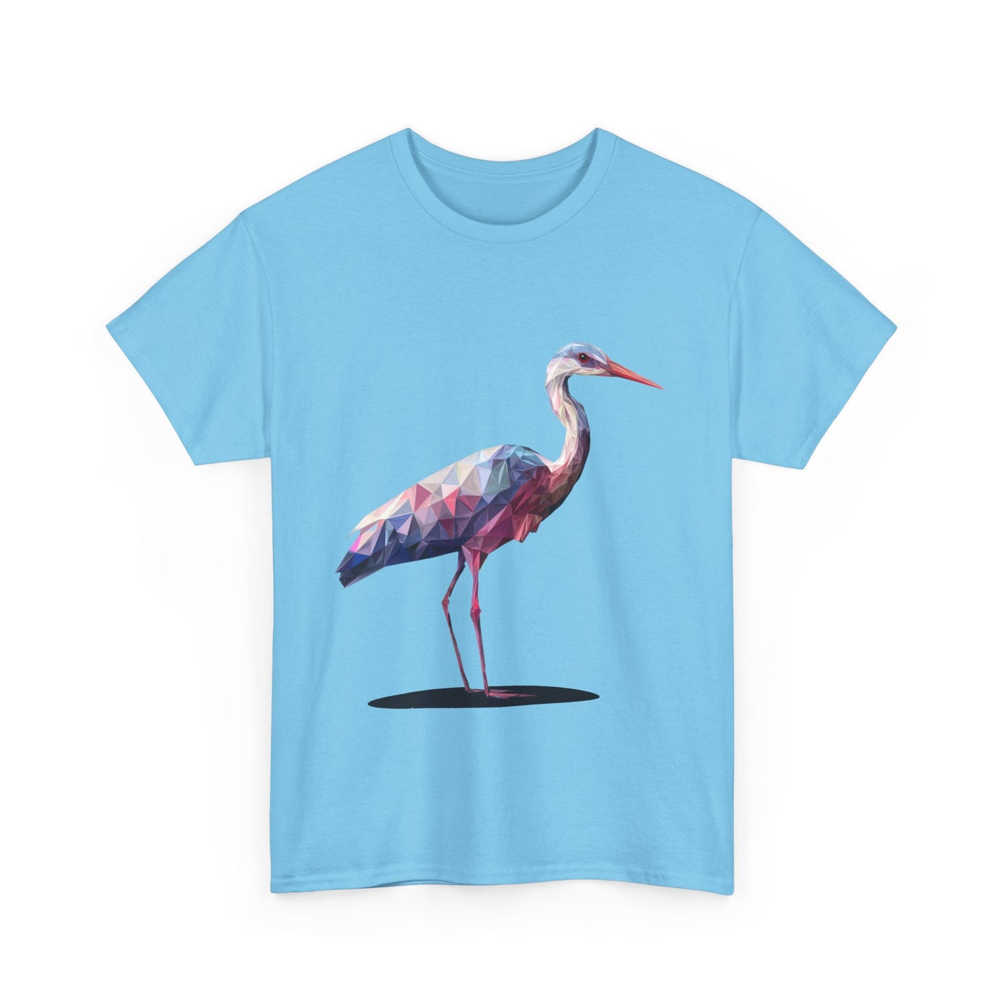 Geometric Heron T-Shirt, Colorful Polygon Bird Graphic, Nature Lover Unisex Heavy Cotton Tee, Geometric Crane Tee, Bird Lovers Gift