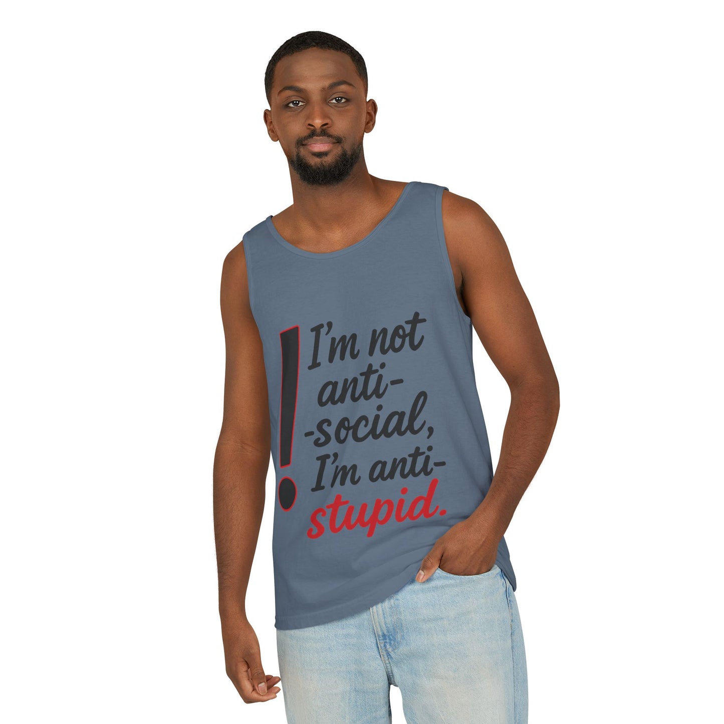 Snarky Anti-Social Mens Tank Top, Funny Summer Apparel, Mens Gift, Beachwear, Humorous Mens Tee, Graphic Tee for Introverts & Thinkers