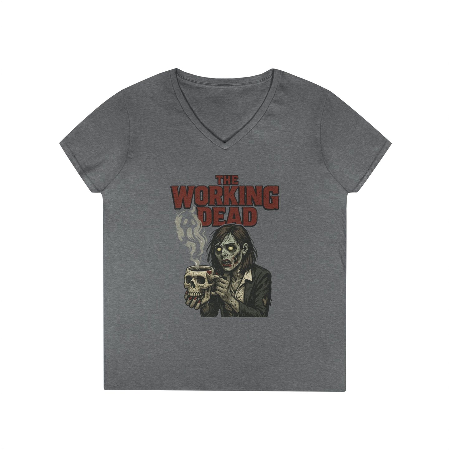 Ladies' V-Neck T-Shirt, The Working Dead Women's Zombie Funny Office T-Shirt, Meeting Humor Tee, Halloween Work Tee
