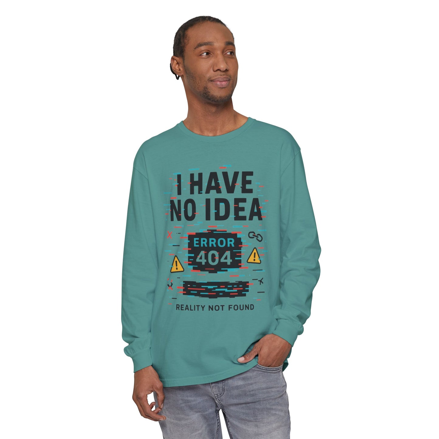 Unisex Long Sleeve T-Shirt, Funny Error 404 Graphic Tee, Internet Humor, Geeky Apparel, Quirky Humor Shirt, Gift for Tech Lovers