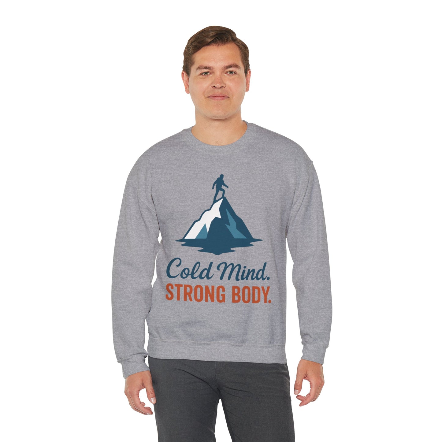 Men's Heavy Blend™ Crewneck Sweatshirt, Cold Mind Strong Body Sweatshirt, Nordic Mountain Minimalist Pullover