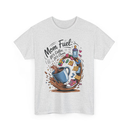 Mom Fuel Heavy Cotton Tee, Funny Coffee Lover T-Shirt, Gift for Moms, Mother's Day, Casual Wear, Pajama Top