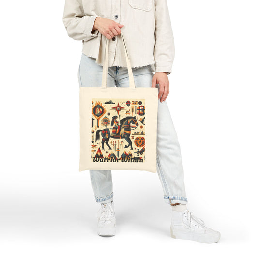 Warrior Within Cotton Canvas Tote Bag, Boho Tote, Eco-Friendly Bag, Gift for Her, Travel Accessory, Art Print Bag