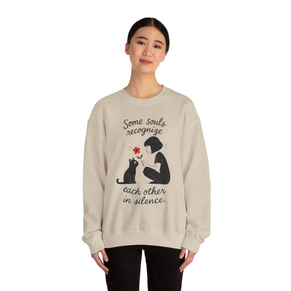 Soulful Cat and Human Crewneck Sweatshirt, Cozy Gift for Cat Lovers, Womens Sweatshirt, Animal Lover Apparel, Thoughtful Gift Idea