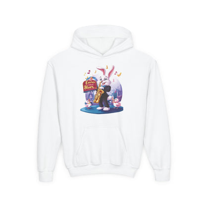 Easter Blues Youth Hoodie, Cute Bunny Sweatshirt, Spring Festival Apparel, Kid's Gift, Music Celebration, Easter Outfit