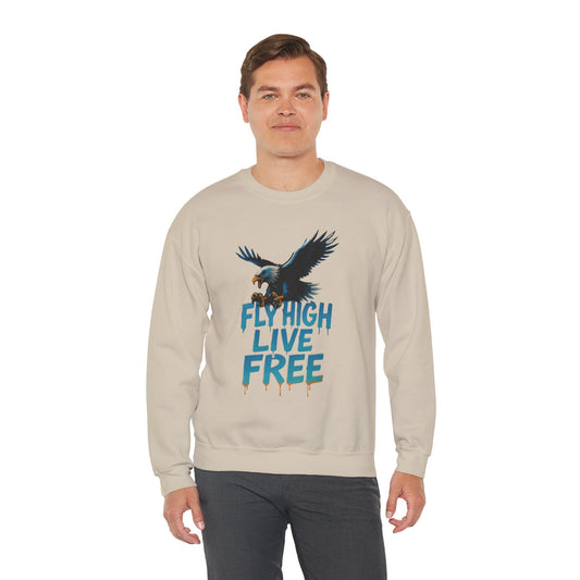 Mens Heavy Blend™ Crewneck Sweatshirt, Fly High Live Free Mens Eagle Graphic Sweatshirt