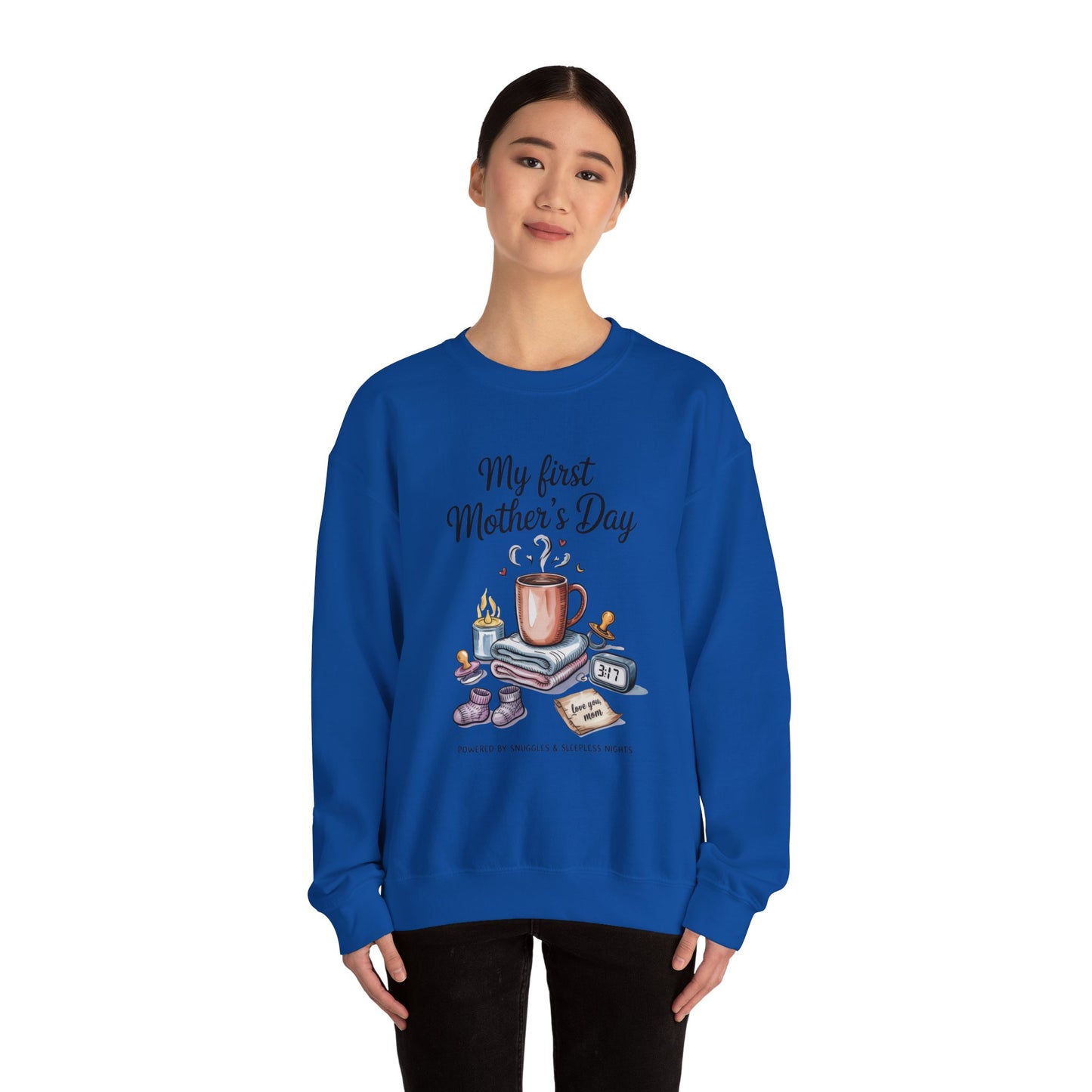 My First Mother's Day Sweatshirt, Cozy Crewneck for Moms, Gift for New Mothers, Baby Shower Tee, Snuggles & Sleepless Nights