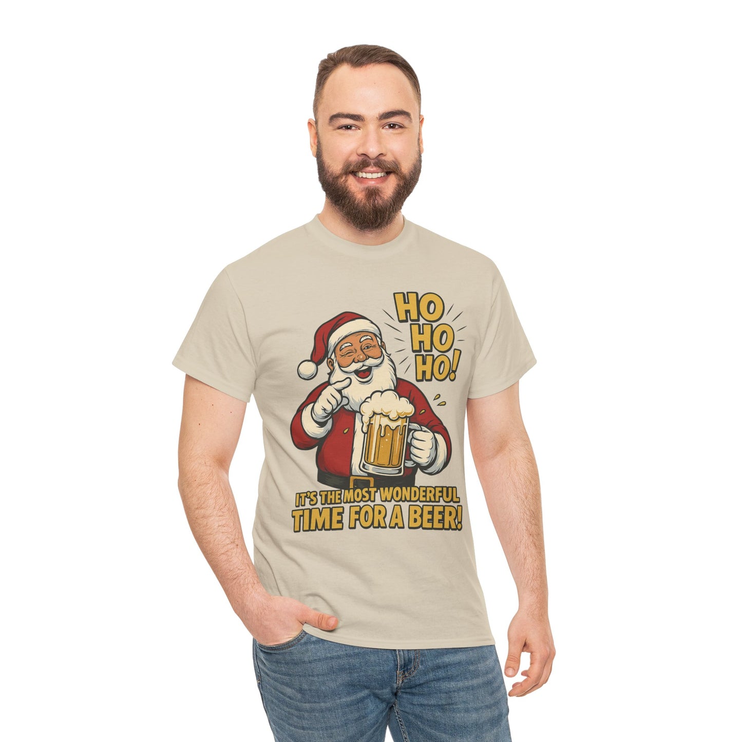 Funny Santa Beer Christmas T-Shirt, Men's Holiday Party Tee