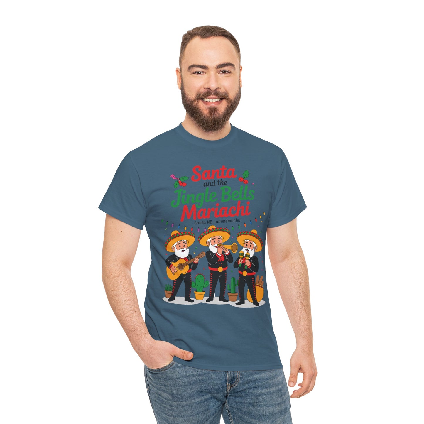 Santa and the Jingle Bells Mariachi, Funny Mexican Christmas T-Shirt, Latin Fiesta Holiday Tee, Navidad Humor Shirt