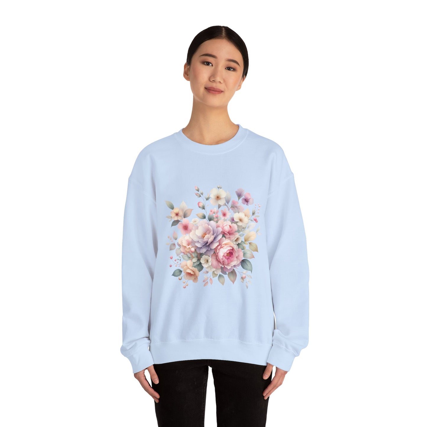 Floral Crewneck Sweatshirt, Cozy Floral Sweatshirt for Spring, Gift for Her, Women's Floral Top, Pastel Floral Sweatshirt