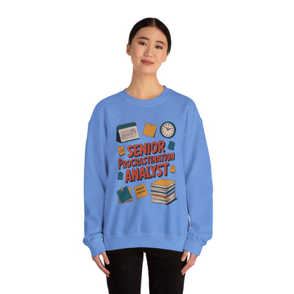 Senior Procrastination Analyst Sweatshirt, Gift for Graduates, Office Humor Apparel, Meme Sweatshirt, Casual Wear, Motivation Humor Apparel