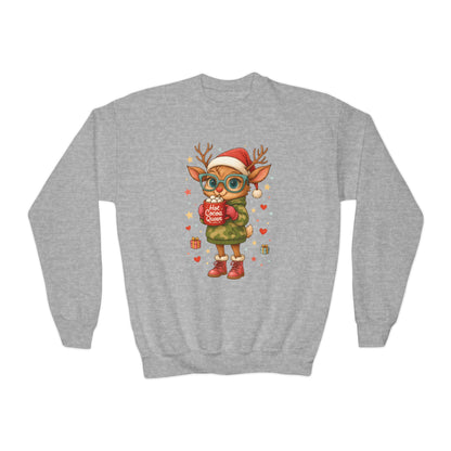 Hot Cocoa Queen Christmas Sweatshirt for Girls, Cute Holiday Reindeer Jumper