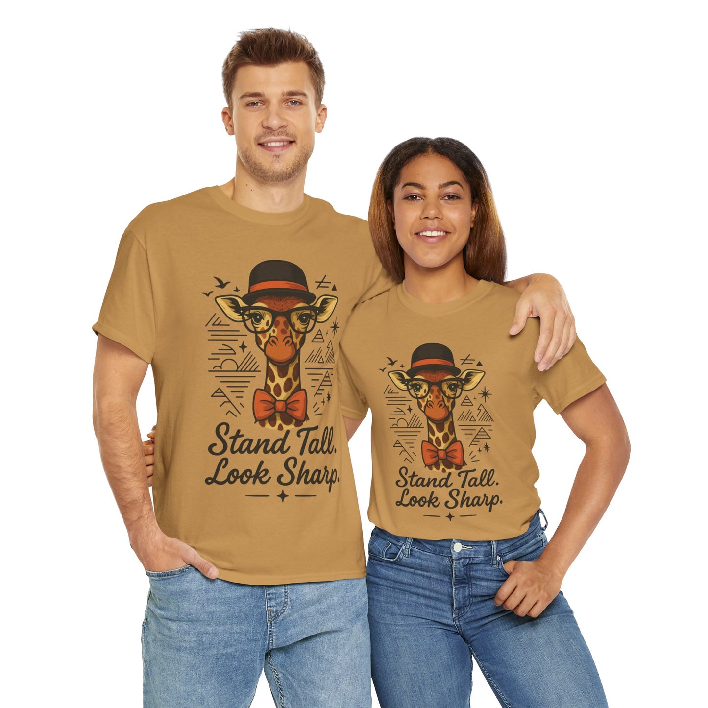 Hipster Giraffe T-Shirt with Hat and Glasses, Whimsical Giraffe Tee, Fun Gift, Cute Graphic Shirt, Unisex Heavy Cotton Tee
