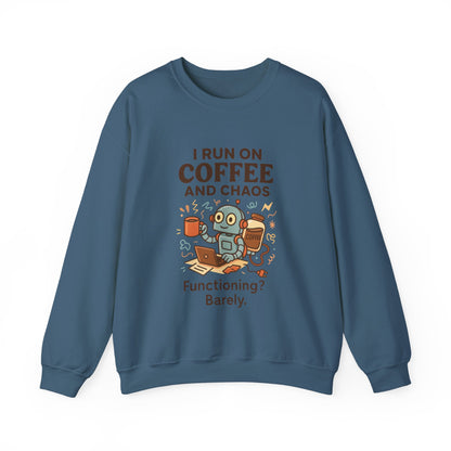 Coffee and Chaos Crewneck Sweatshirt, Funny Sweatshirt for Coffee Lovers, Unisex Gift, Cozy Everyday Wear, Ideal for Holidays
