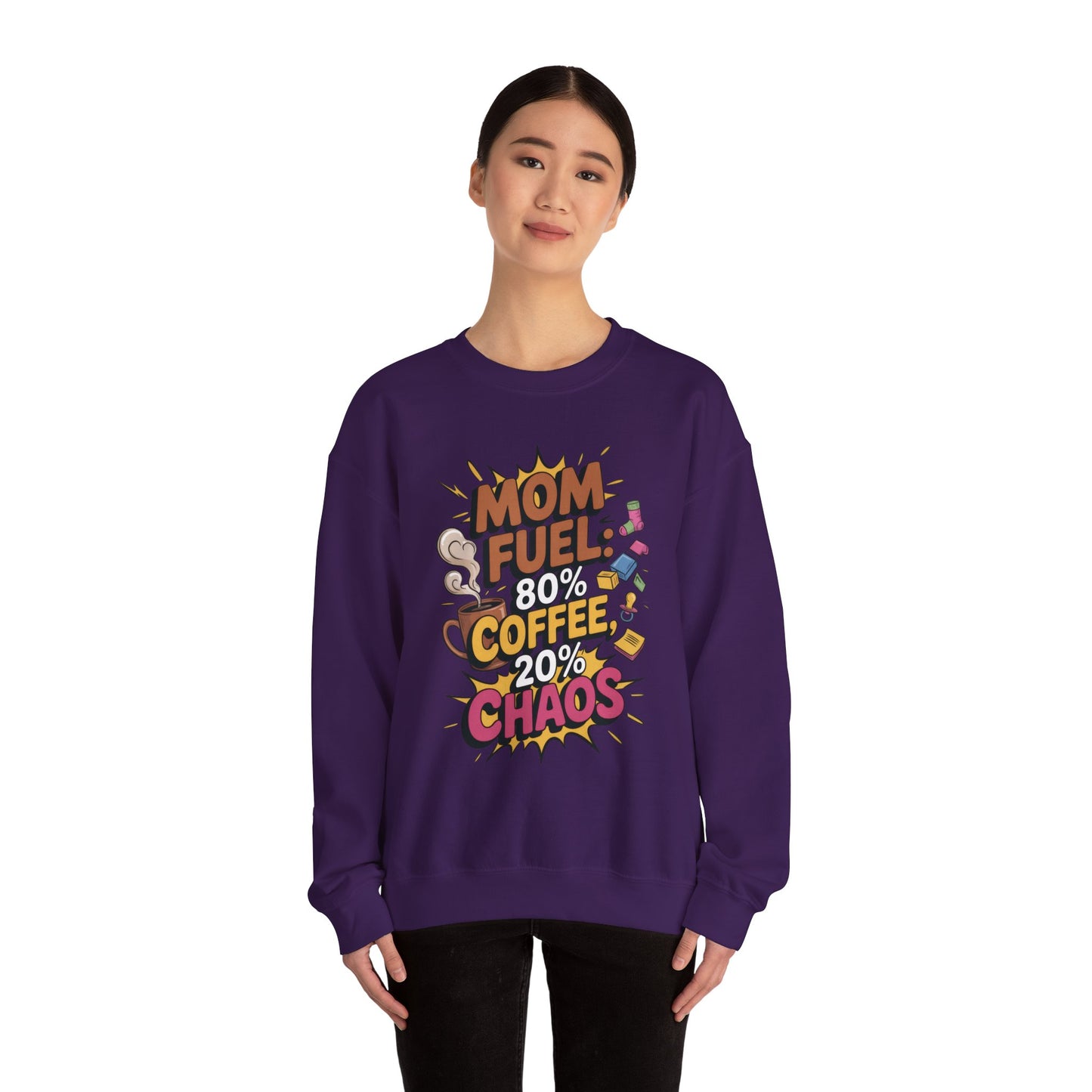 Funny Mom Fuel Sweatshirt, Perfect Gift for Moms, Chaos & Caffeine, Mother's Day Apparel, Funny Tired Mom Life Sweatshirt, Coffee Loving Mom