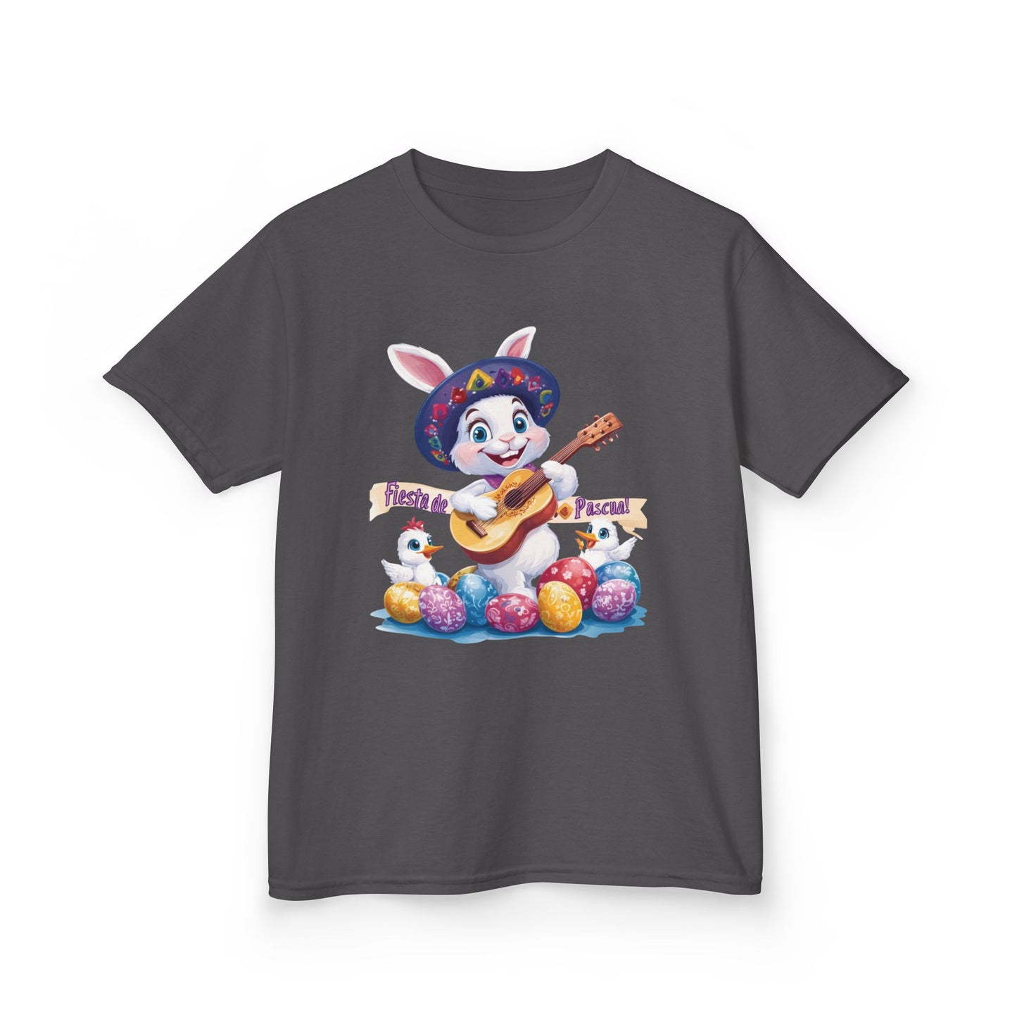 Mexican Easter Bunny Kids T-Shirt - Fiesta de Pascua Shirt with Guitar, Fun Spring Festival Tee, Colorful Holiday Gift for Children